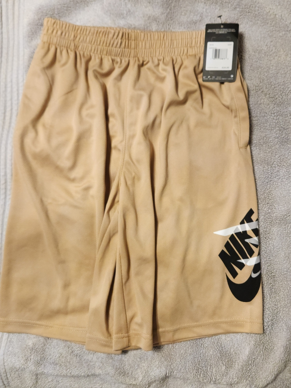Nike Boy Beige Athletic Shorts with Black Logo
